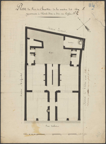 « Plan en surface du rez-de-chaussée de la maison des Cinq S appartenant à l'Hôtel-Dieu et size rue Confort n° 19 »