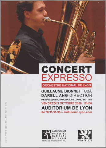 Concert Expresso Orchestre national de Lyon (ONL), direction Darell Ang, tuba Guillaume Dionnet, 2 octobre.