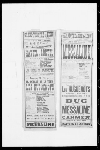 Huguenots (Les) : grand opéra en cinq actes et six tableaux. Compositeur : Giacomo Meyerbeer. Auteur du livret : Eugène Scribe.