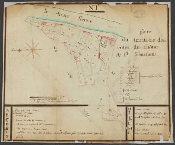 Rente noble de Cuire et la Croix-Rousse acquise par la ville : plan aquarellé (1780-1790, cote DD/255)