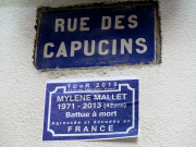 Place des Capucins rebaptisée en mémoire de Mylène Mallet, journée du souvenir Trans, collage.