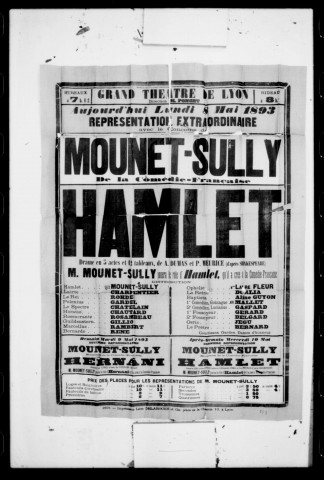 Hamlet : drame en cinq actes et douze tableaux. Représentation Mounet-Sully. Auteurs : Alexandre Dumas et P. Meurice.