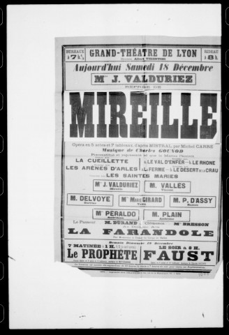 Mireille : opéra en cinq actes et sept tableaux. Compositeur : Charles Gounod. Auteur du livret : Michel Carré.