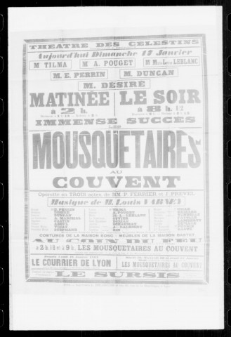 Mousquetaires au couvent (Les) : opérette en trois actes. Compositeur : Louis Verney. Auteurs du livret : P. Ferrier et J. Prevel.