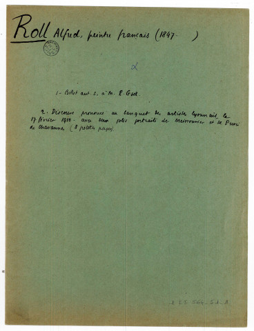 Dossier au nom d'Alfred Roll.
