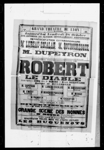 Robert le diable : grand opéra en cinq actes. Compositeur : Giacomo Meyerbeer. Auteur du livret : Eugène Scribe.