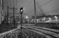 Sémaphore de la gare de Perrache sous la neige.