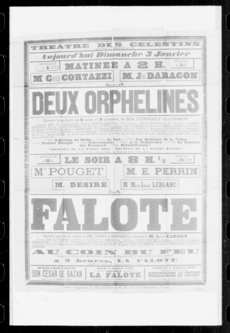 Deux orphelines (Les) : drame populaire en cinq actes et huit tableaux. Auteurs : D'Ennery et Cormon.