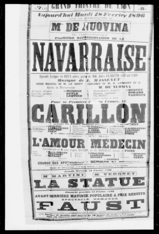 Navarraise (La) : épisode lyrique en deux actes. Compositeur : Jules Massenet. Auteurs du livret : Jules Clarétie et Henri Cain.