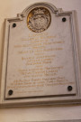 Eglise Notre-Dame-Saint-Vincent de Paul, plaque en mémoire de la pose de la première pierre de l'édifice en 1759 (inscription latine).