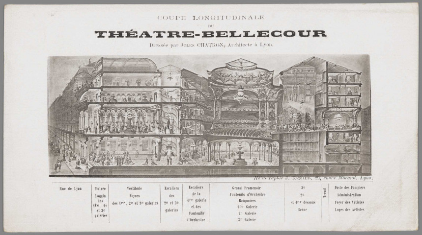 Coupe longitudinale du Théâtre Bellecour, dressée par Jules Chatron, Architecte à Lyon.
