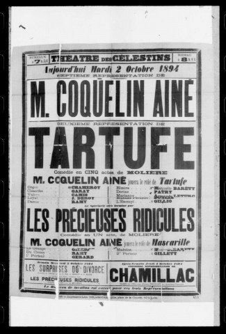 Tartuffe : comédie en cinq actes. Représentation Coquelin aîné. Auteur : Molière.