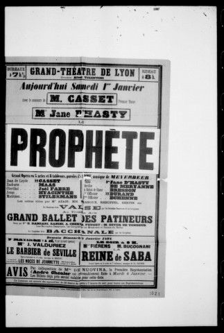 Prophète (Le) : grand opéra en cinq actes et huit tableaux. Compositeur : Giacomo Meyerbeer. Auteur du livret : Eugène Scribe.