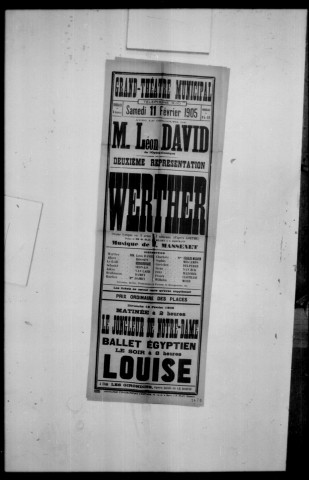 Werther : drame lyrique en trois actes et cinq tableaux. Compositeur : Jules Massenet. Auteurs du livret : Ed. Blau, Paul Milliet et G. Hartmann.