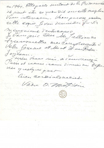 Confirmation de l'arrivée du dernier versement, remerciements pour l'accueil reçu à Lyon et envoi d'une revue qui parle de "La Prisonnière".