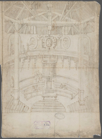Temple de Paradis : dessin à l'encre noire de Jean Perrissin (XVIe siècle, cote 3GG/86)
