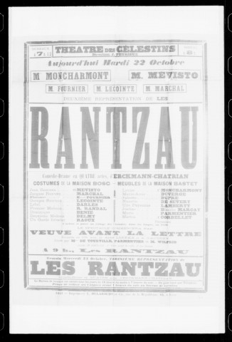 Rantzau (Les) : comédie-drame en quatre actes. Auteur : Erckmann-Chatrian.