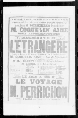 Voyage de monsieur Perrichon (Le) : comédie en quatre actes. Représentation Coquelin aîné. Auteurs : Eugène Labiche et Edouard Martin.