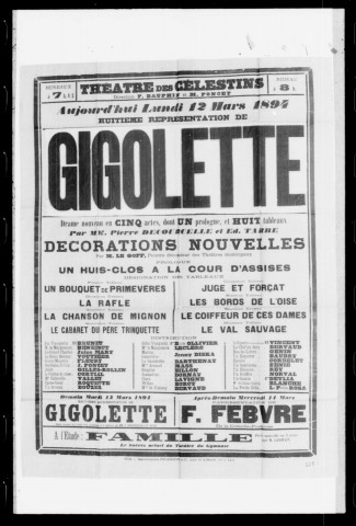 Gigolette : drame nouveau en un prologue cinq actes et huit tableaux. Auteurs : Pierre Decourcelle et Edmond Tarbe.