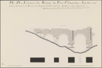 Relevé archéologique contemporain restituant les deux planches lacunaires de l'ensemble de dessins constituant le relevé archéologique des vestiges aériens de l'aqueduc du Gier.