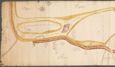Plan en surface des îles Lambert et Vassieux allant du chemin public tendant de Lyon à Miribel et Montluel au brotteau de la Tête d'Or et exécuté par le sieur Peyronnet.