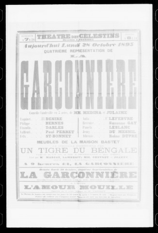 Garçonnière (La) : comédie-vaudeville en trois actes. Auteurs : Medina et Julaime.
