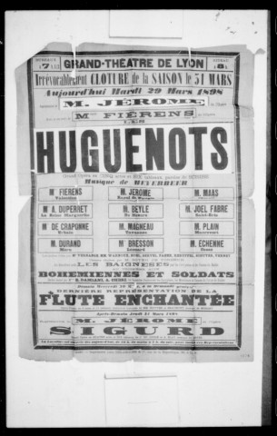 Huguenots (Les) : grand opéra en cinq actes et six tableaux. Compositeur : Giacomo Meyerbeer. Auteur du livret : Eugène Scribe.