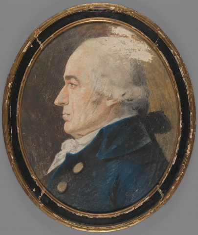 Portrait ovale au pastel de Louis Vitet en buste, non signé, non daté, identifié par son étiquette au dos du cadre " 232 / Le docteur Vitet ( Louis) / pastel ".