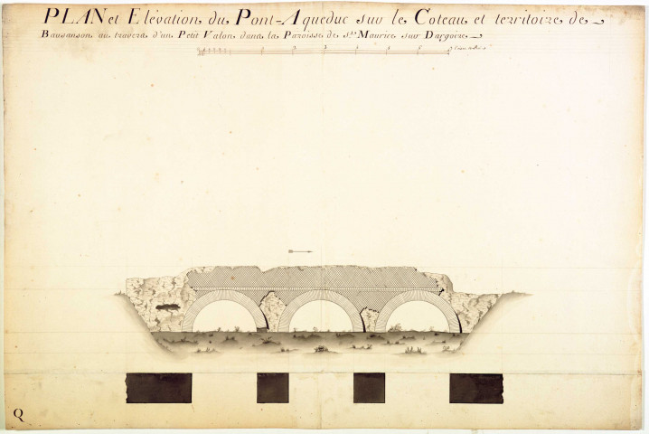 Plan et élévation du pont-aqueduc sur le Coteau et territoire de Bozançon.