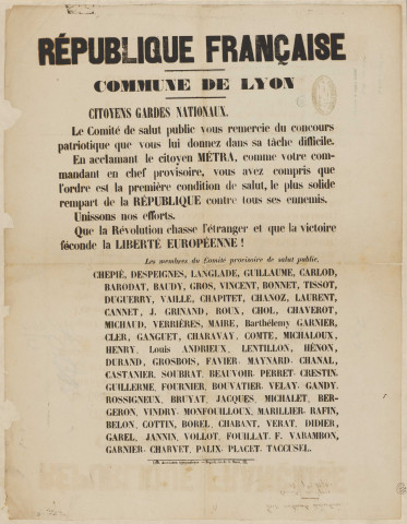 Garde nationale, nomination du citoyen Métra comme commandant en chef provisoire].