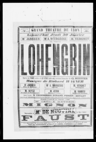 Lohengrin : opéra en trois actes et quatre tableaux. Compositeur : Richard Wagner. Traducteur : Charles Nuitter.