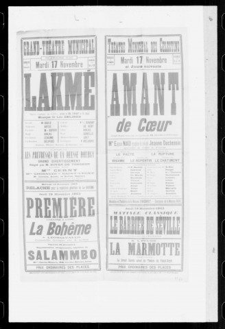 Lakmé : opéra-comique en trois actes. Compositeur : Léo Delibes. Auteurs du livret : Gondinet et Ph. Gille. (Grand-Théâtre).