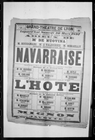 Navarraise (La) : épisode lyrique en deux actes. Compositeur : Jules Massenet. Auteurs du livret : Jules Clarétie et Henri Cain.