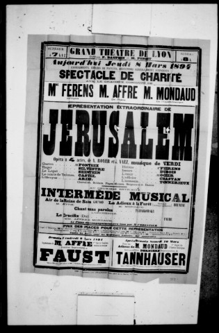Jérusalem : opéra en quatre actes. Spectacle de charité. Compositeur : Giuseppe Verdi. Auteurs du livret : A. Royer et G. Vaez.