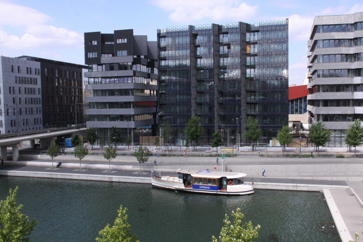 Bassin nautique, immeubles du quai Antoine-Riboud, Vaporetto.