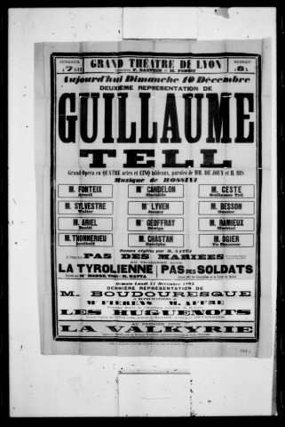 Guillaume Tell : grand opéra en quatre actes et cinq tableaux. Compositeur : Gioacchino Rossini. Auteurs du livret : De Jouy et H. Bis.