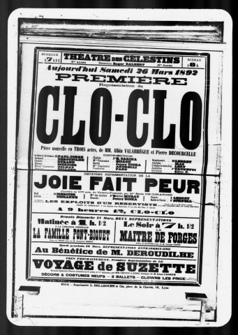 Clo-Clo : pièce nouvelle en trois actes. Auteurs : Albin Valbregue et Pierre Decourcelle.