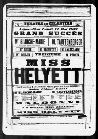 Miss Helyett : opérette nouvelle en trois actes. Compositeur : Edmond Audran. Auteur du livret : Maxime Boucheron.