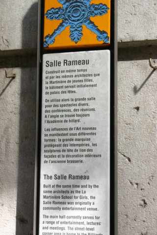 Salle Rameau, plaque patrimoniale.