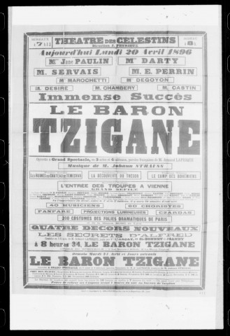 Baron tzigane (Le) : opérette à grand spectacle en trois actes et quatre tableaux. Compositeur : Johann Strauss. Auteur du livret : Armand Lafrique.