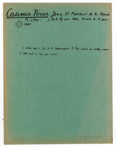 Dossier au nom de Jean Casimir-Périer.