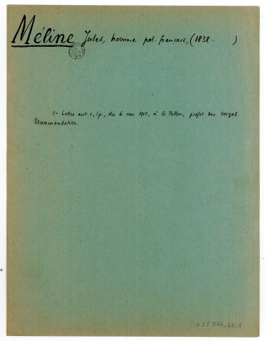 Dossier au nom de Jules Méline.
