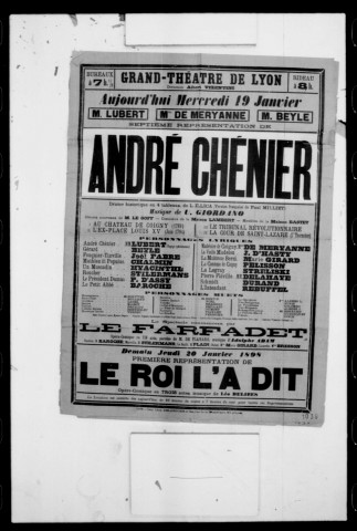 André Chénier : drame historique en quatre tableaux. Compositeur : U. Giordano. Auteur du livret : L. Ilica. Traducteur : Paul Milliet.