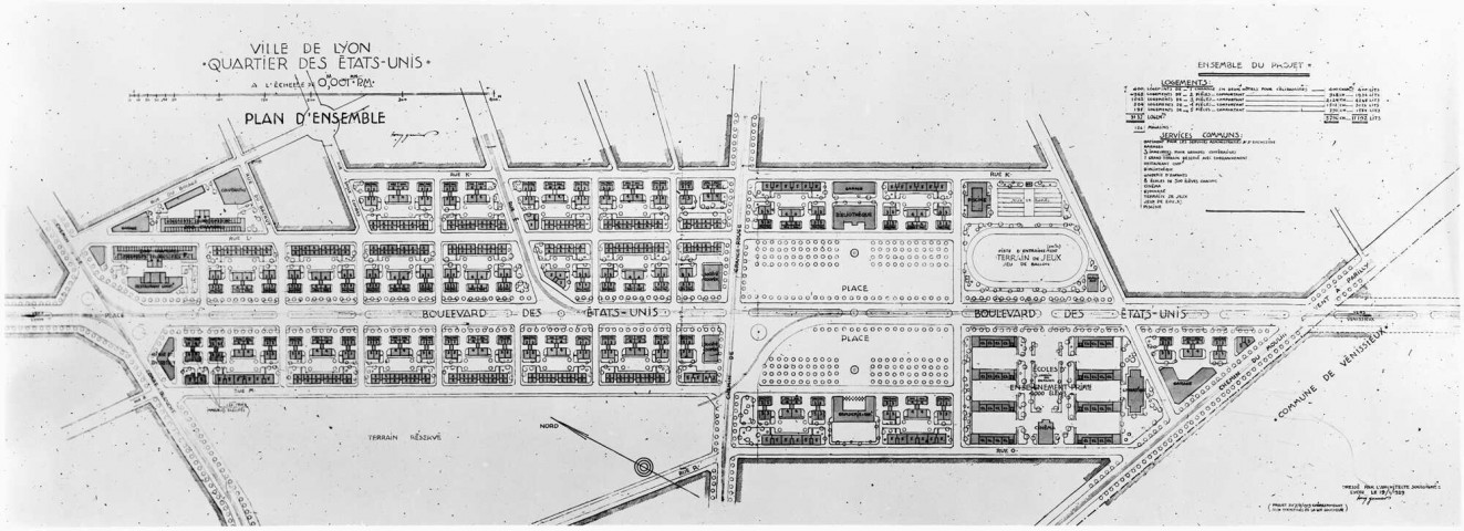 Ville de Lyon. Quartier des Etats-Unis. Plan d'ensemble (reproduction).