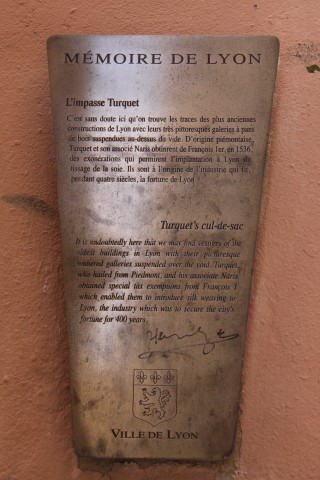 Impasse Turquet, plaque touristique.