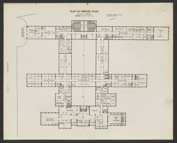Plan du premier étage dressé par l'architecte Paul Bellemain le 5 janvier 1828.