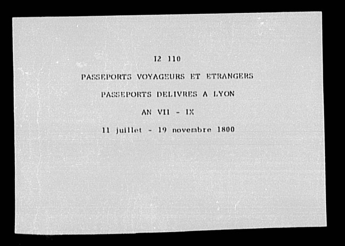 An VIII-IX (11 juillet-19 novembre 1800).