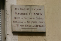 Plaque en mémoire de Maurice Phaner.