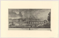 Vue perspective du quartier Saint-Clair et du pont en bois sur le Rhône. Présentée et dédiée à Monsieur Frère du Roy lors de son passage à Lyon.