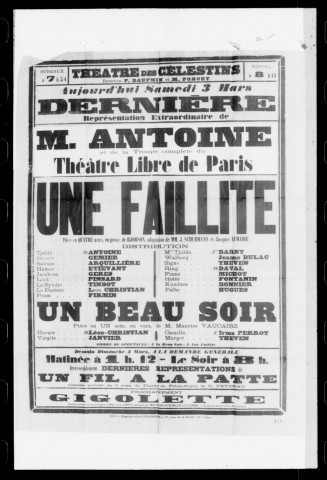 Faillite (Une) : pièce en quatre actes en prose. Représentation du Théâtre libre de Paris. Auteur : Bjorson.
